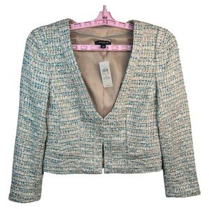 Ann Taylor Metallic Tweed Cropped‎ Blazer V-neck & Long Sleeves, Size 0